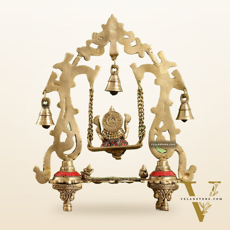 Brass Ganesha Swing with Three Diyas - Handcrafted Beauty