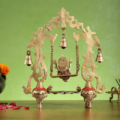 Brass Ganesha Swing with Three Diyas - Handcrafted Beauty