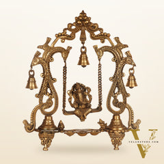 Brass Ganesha Swing with Three Diyas - Handcrafted Perfection