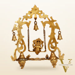 Brass Ganesha Swing with Three Diyas - Handcrafted Perfection