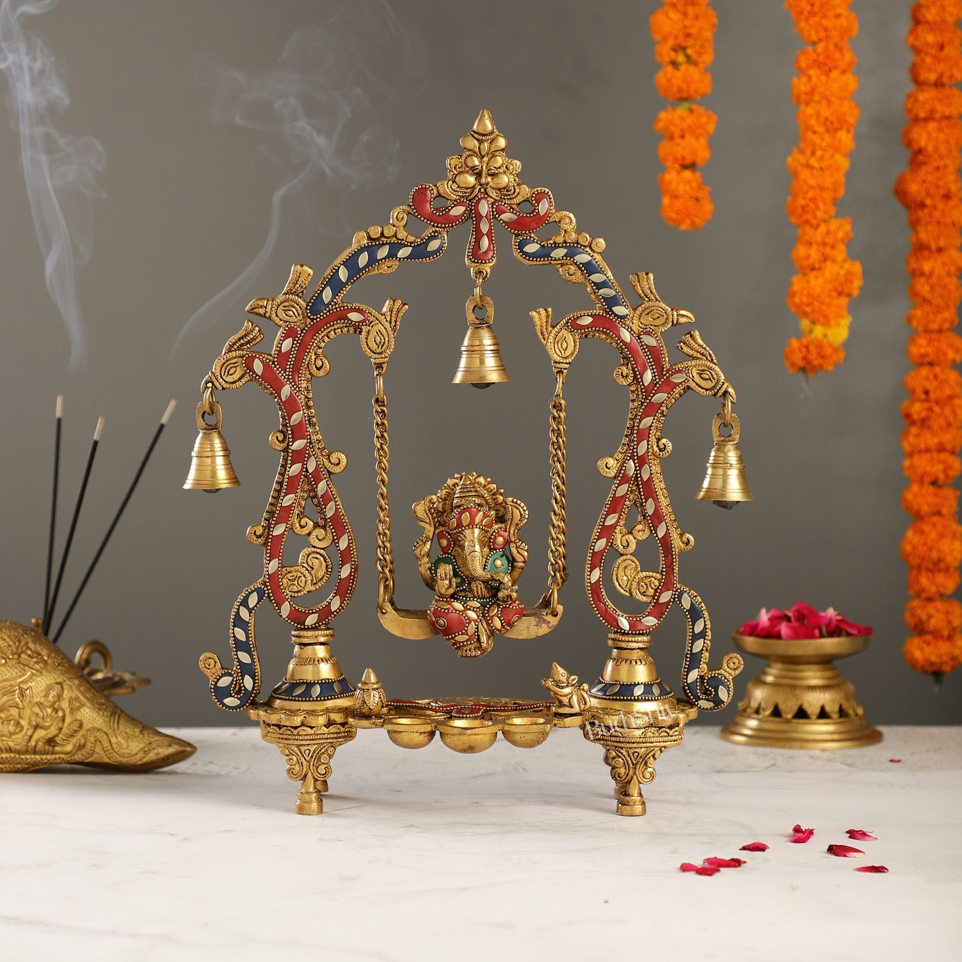 Brass Ganesha Swing for Home Decor - 13.5" Tall, 2.4kg