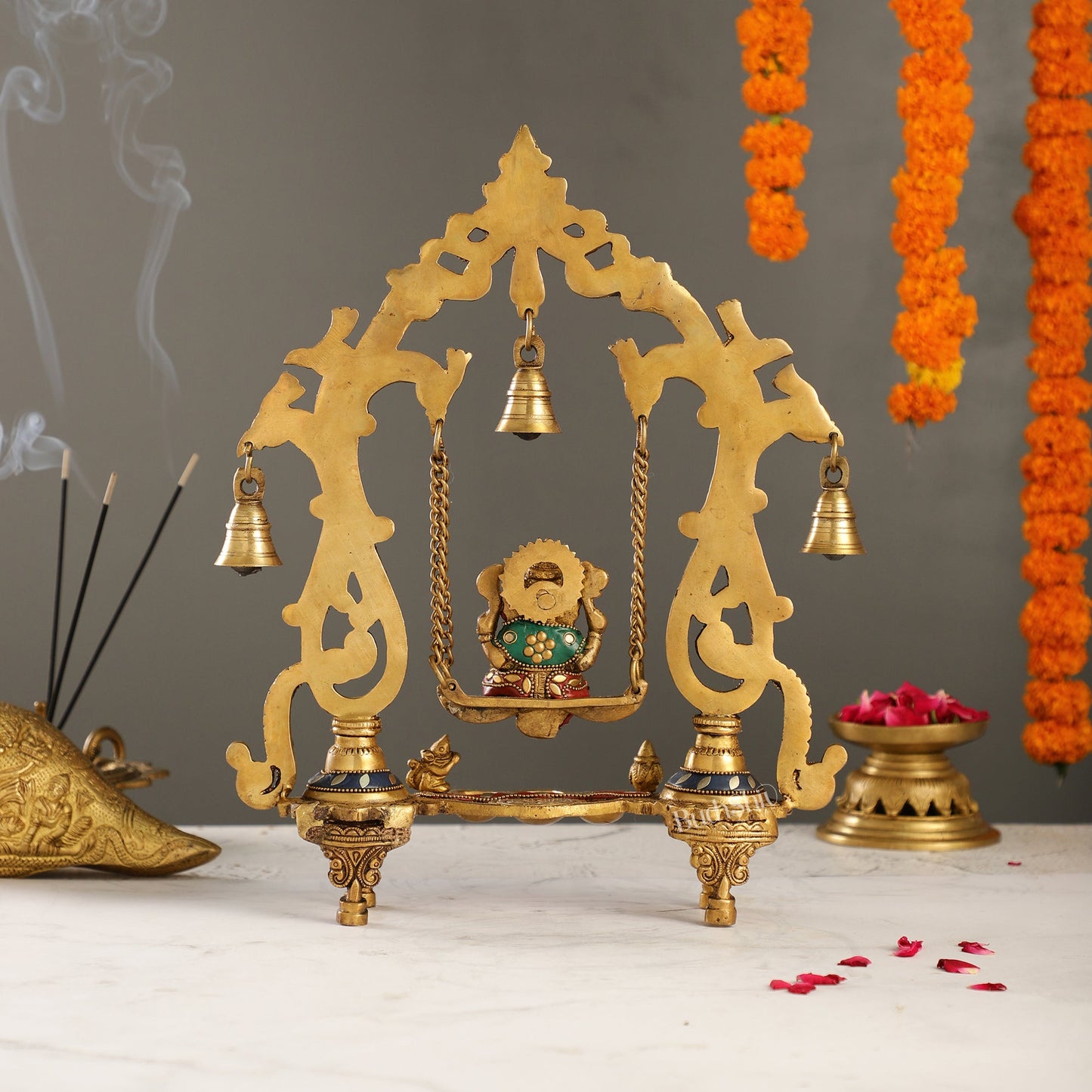 Brass Ganesha Swing for Home Decor - 13.5" Tall, 2.4kg