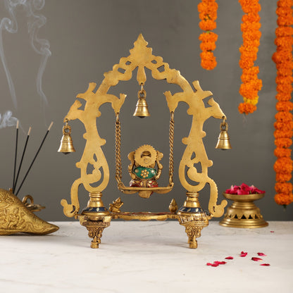 Brass Ganesha Swing for Home Decor - 13.5" Tall, 2.4kg