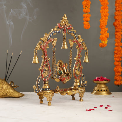 Brass Ganesha Swing for Home Decor - 13.5" Tall, 2.4kg