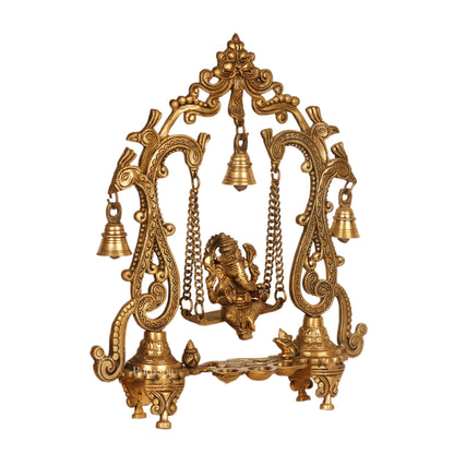 Brass Ganesha Swing with Three Diyas - Handcrafted Perfection