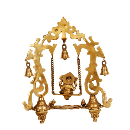 Brass Ganesha Swing with Three Diyas - Handcrafted Perfection