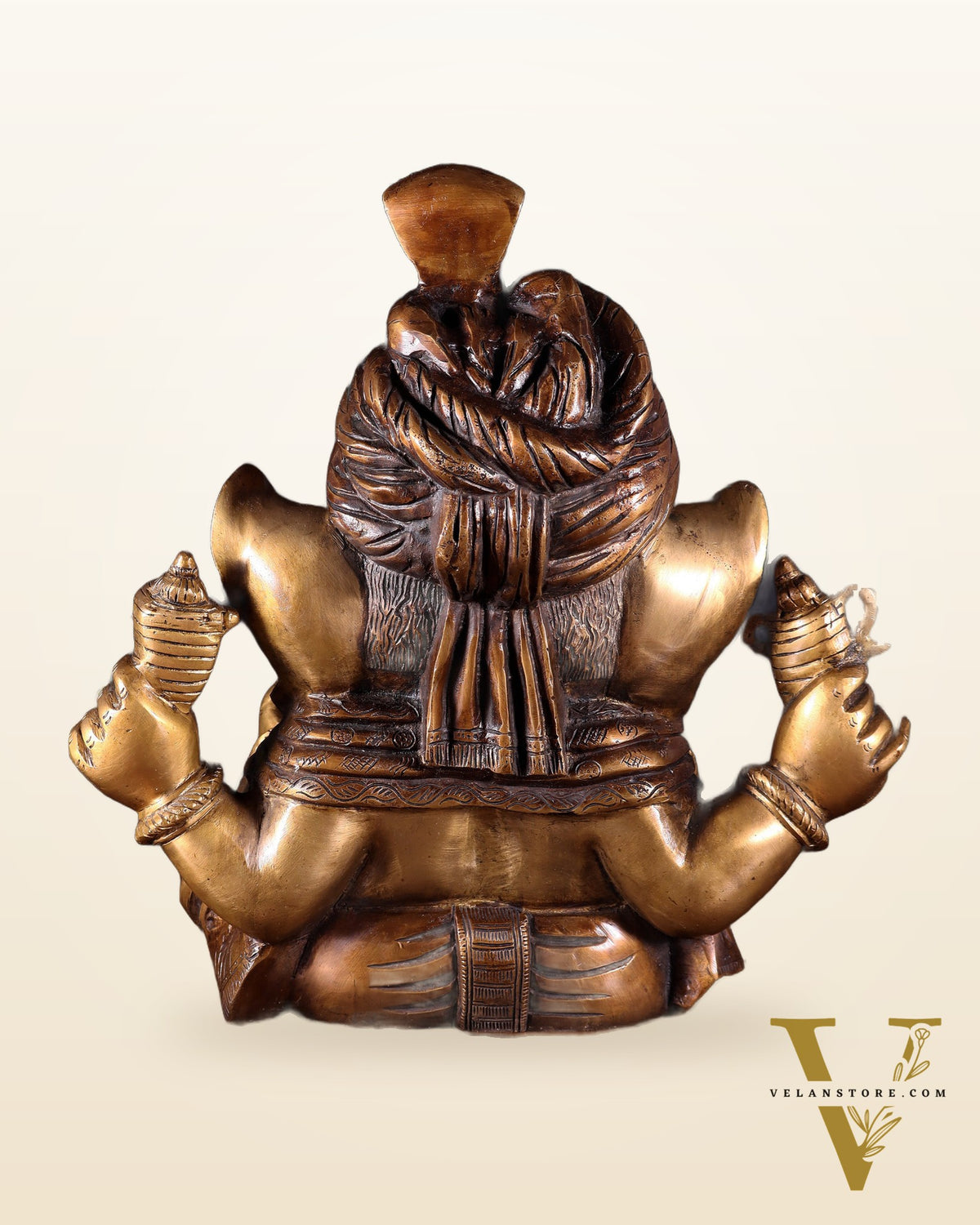 Brass Ganesha vintage statue wearing a turban idol 14"