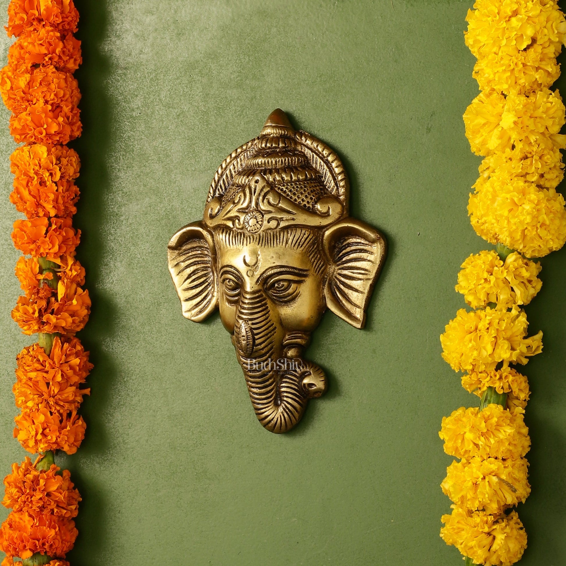 Brass Ganesha Wall Hanging - 6 x 4.5 inch