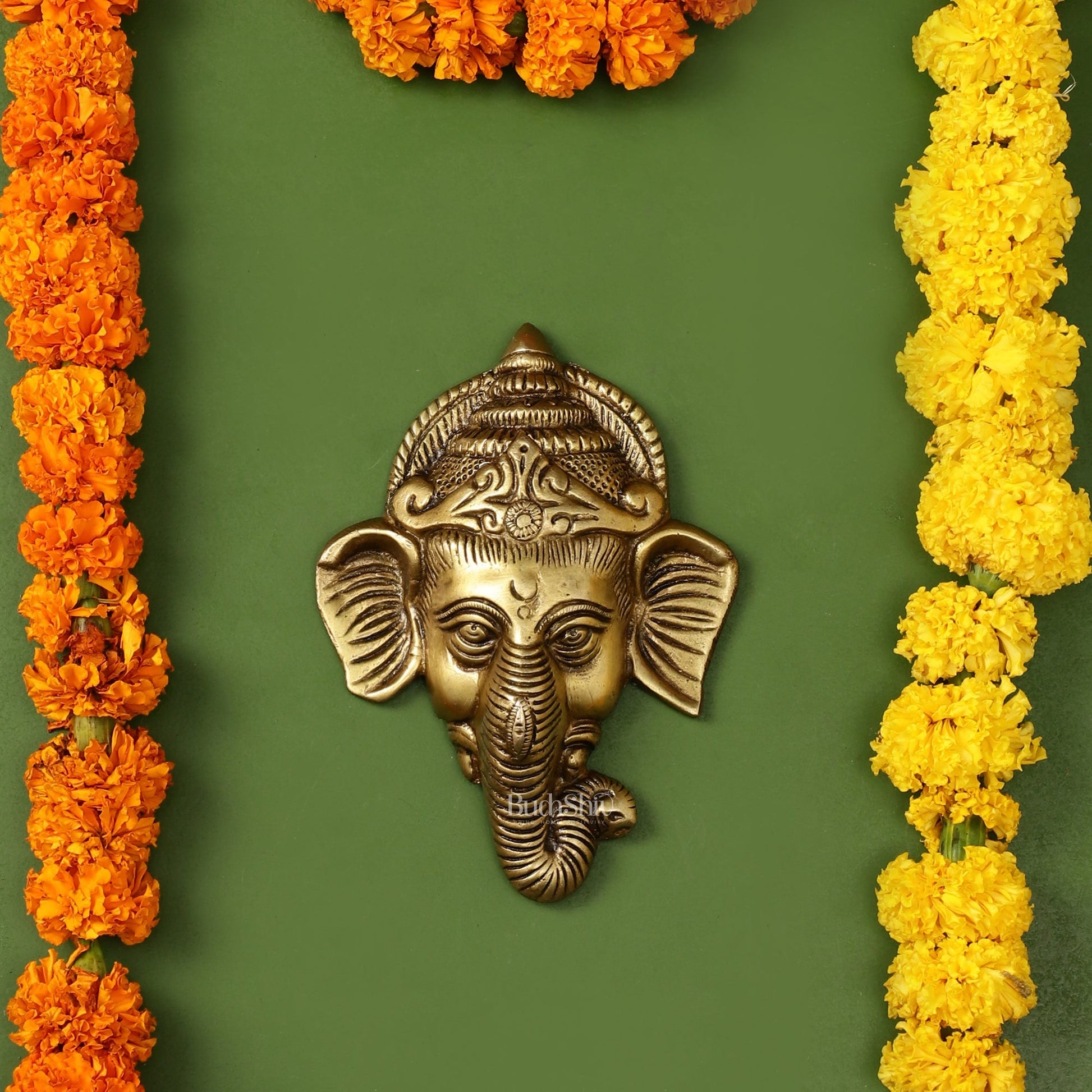 Brass Ganesha Wall Hanging - 6 x 4.5 inch
