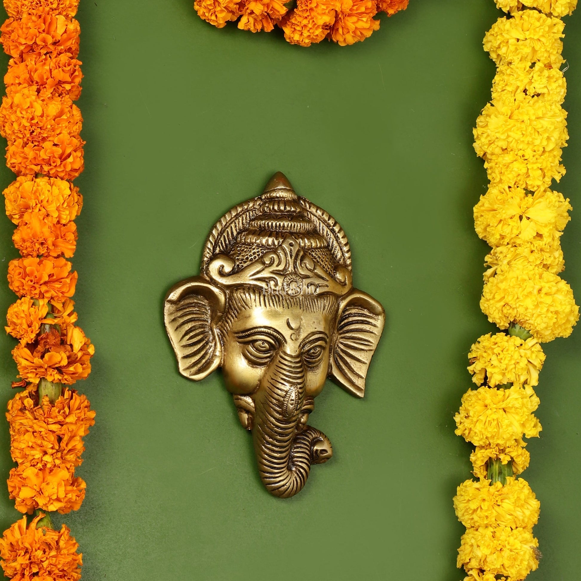 Brass Ganesha Wall Hanging - 6 x 4.5 inch