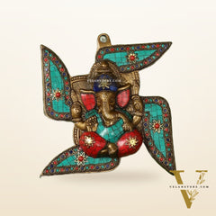 Brass Ganesha Wall Hanging on Swastik - 7 x 7 inch