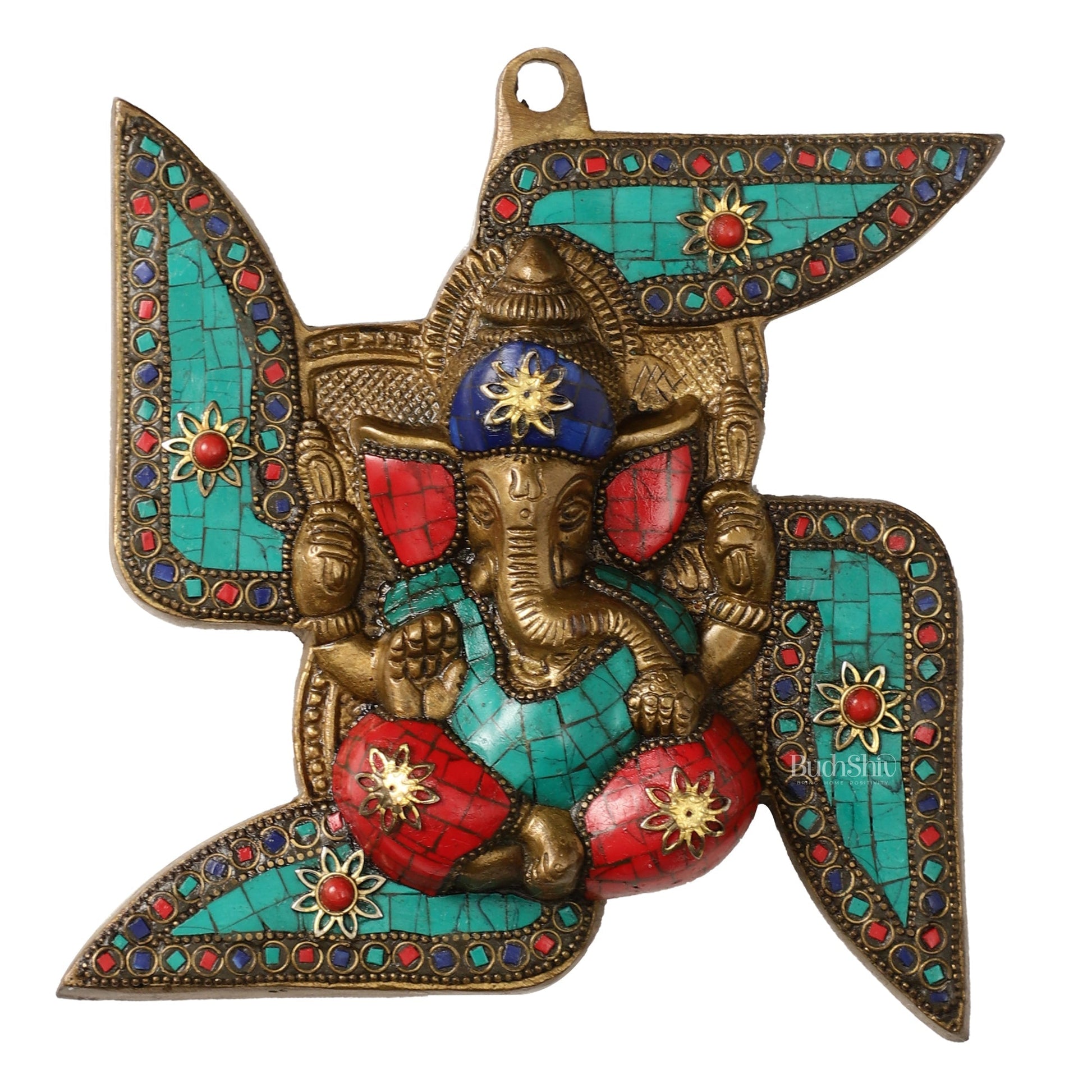 Brass Ganesha Wall Hanging on Swastik - 7 x 7 inch