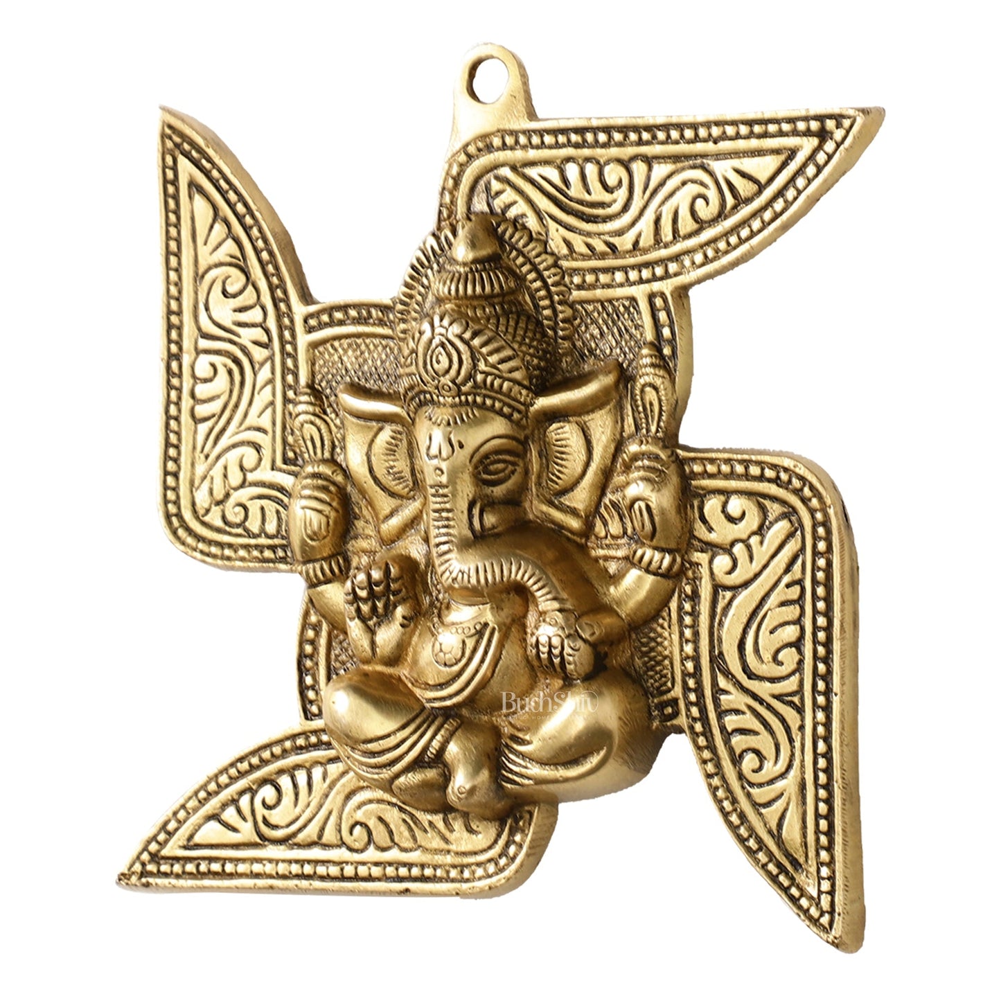 Brass Ganesha Wall Hanging on Swastik - 7 x 7 inch