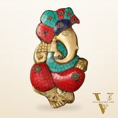 Brass Ganesha Wall Hanging with Blessing Hand - 9.5 x 5 inch