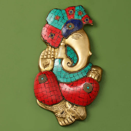 Brass Ganesha Wall Hanging with Blessing Hand - 9.5 x 5 inch