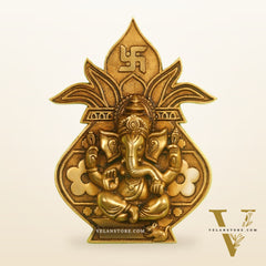Brass Ganesha with Kalash and swastik Wall Hanging 10"