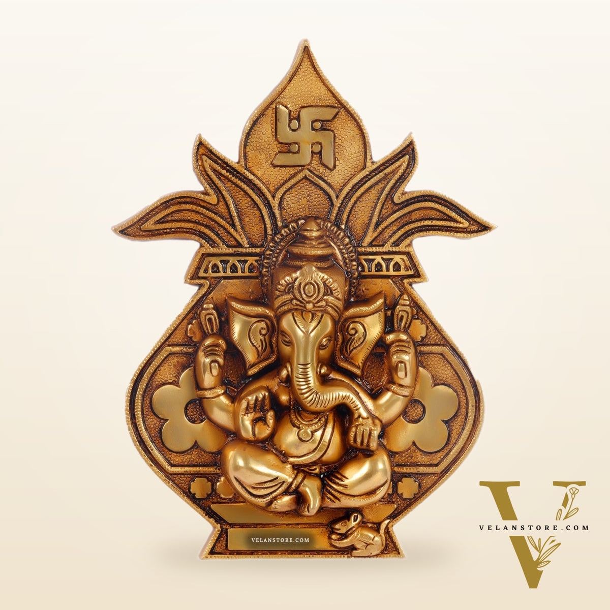 Brass Ganesha with Kalash and swastik Wall Hanging 10"