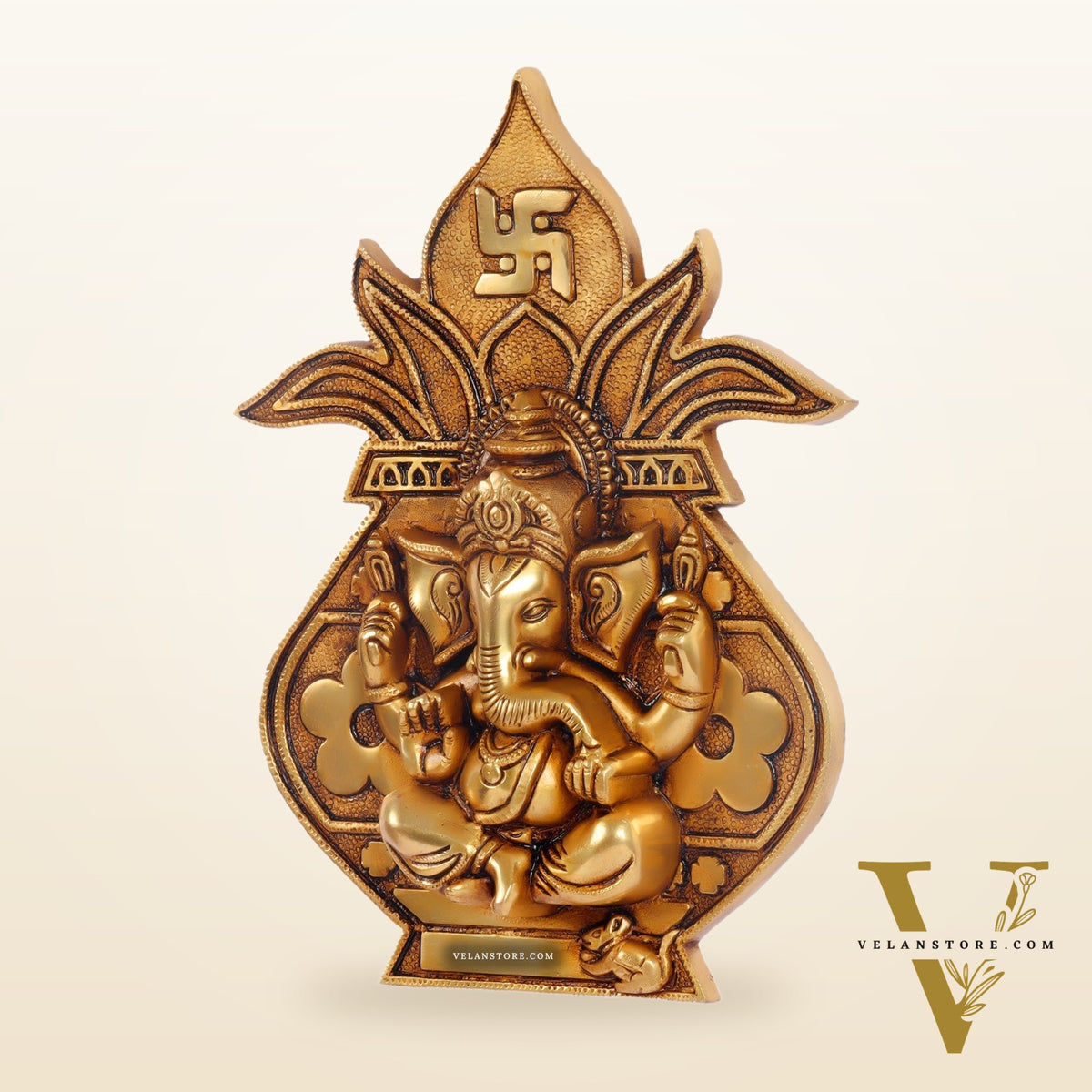 Brass Ganesha with Kalash and swastik Wall Hanging 10"