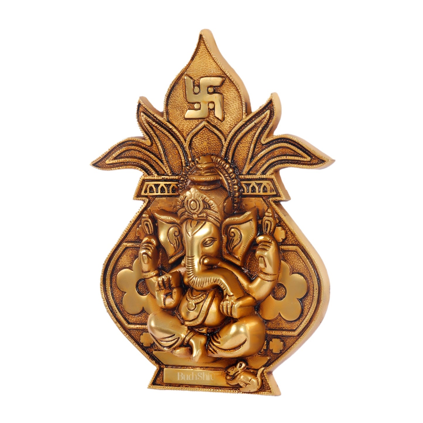 Brass Ganesha with Kalash and swastik Wall Hanging 10"
