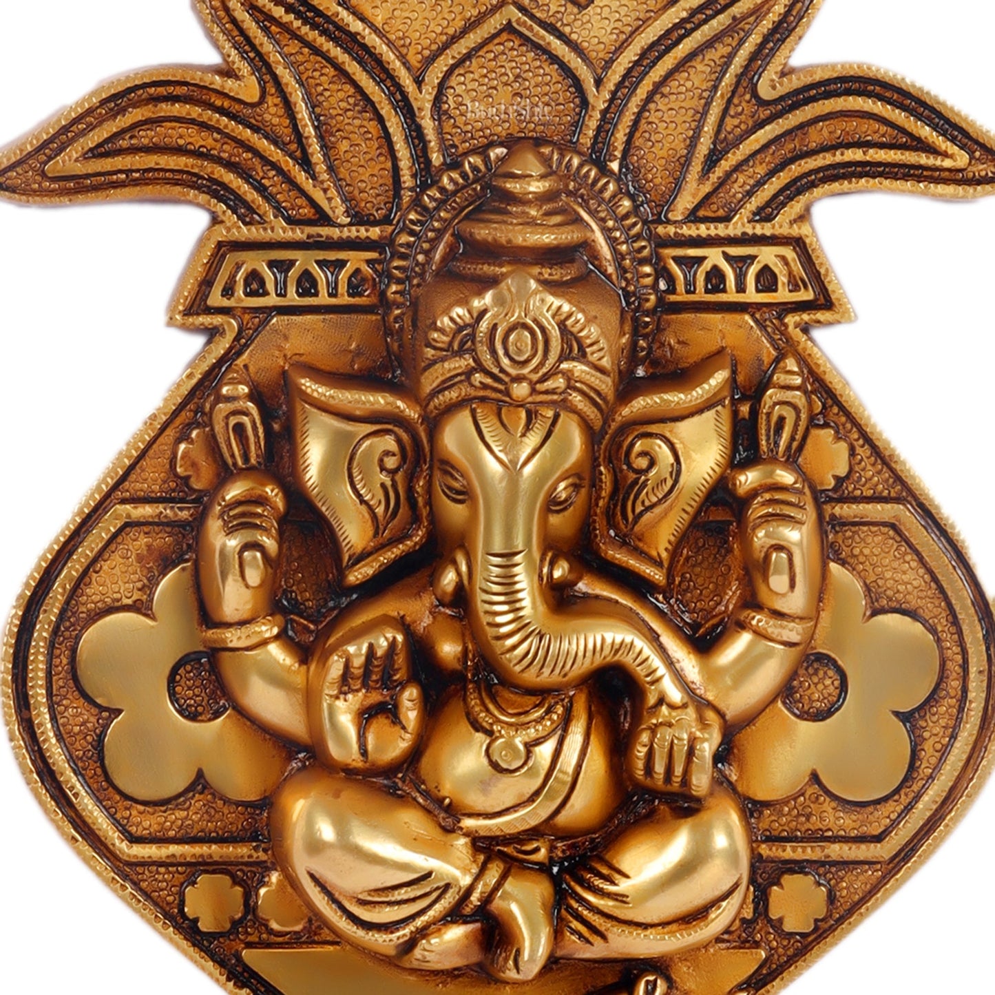 Brass Ganesha with Kalash and swastik Wall Hanging 10"