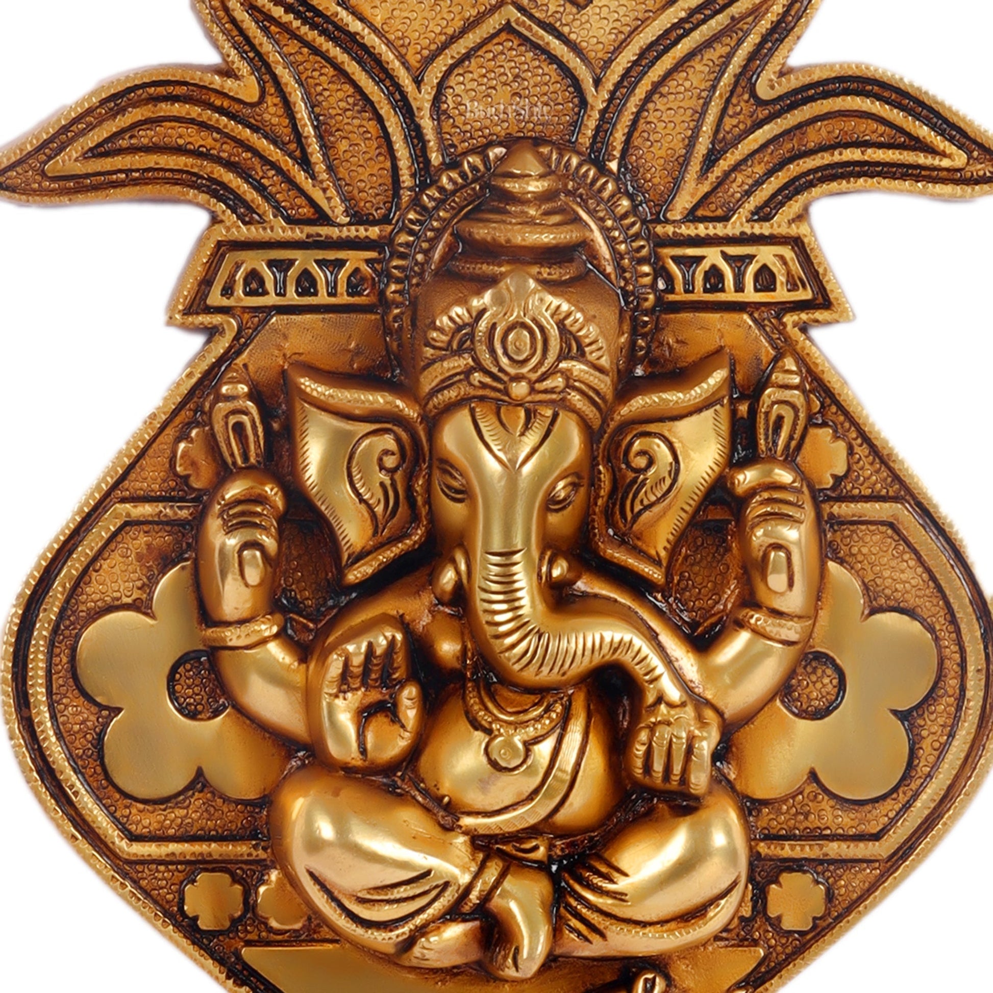 Brass Ganesha with Kalash and swastik Wall Hanging 10"