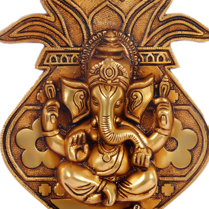 Brass Ganesha with Kalash and swastik Wall Hanging 10"
