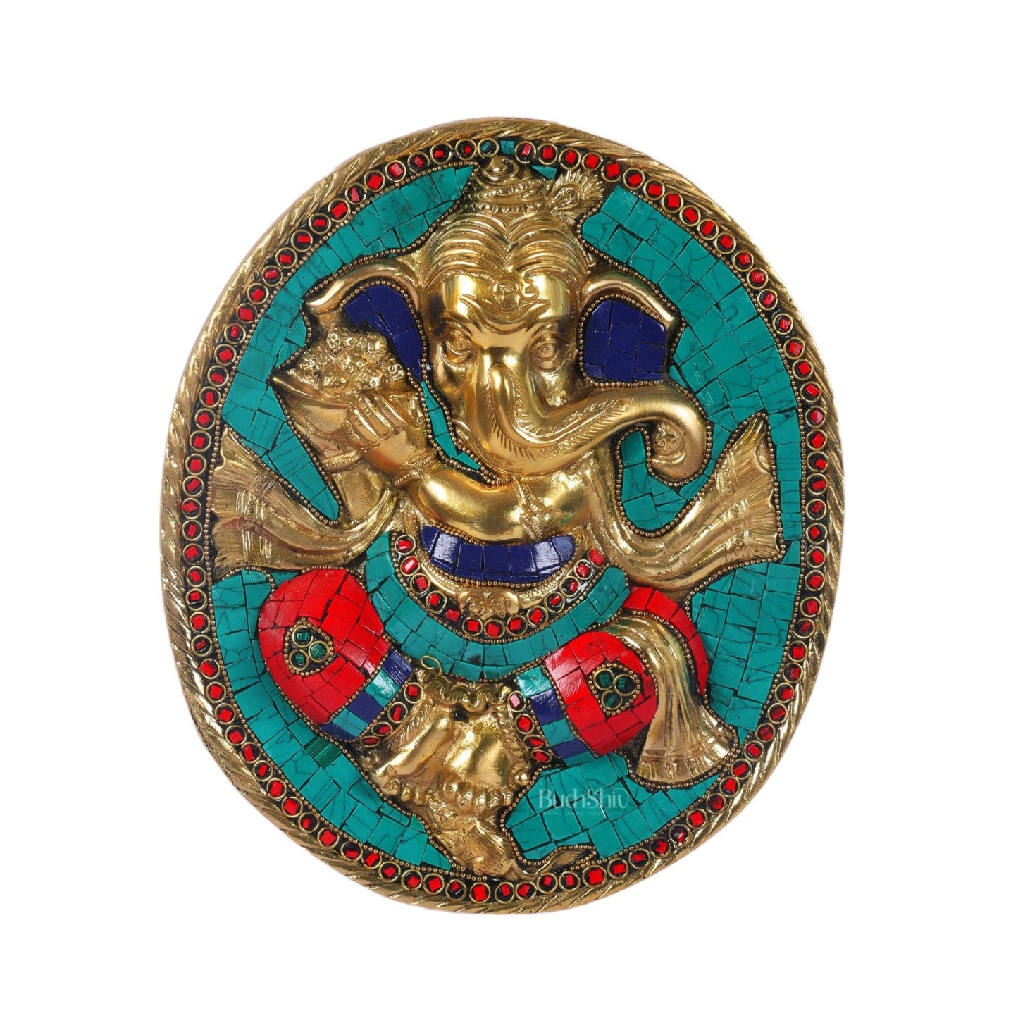 Brass Ganesha with modak bowl Wall Hanging Stonework 9"