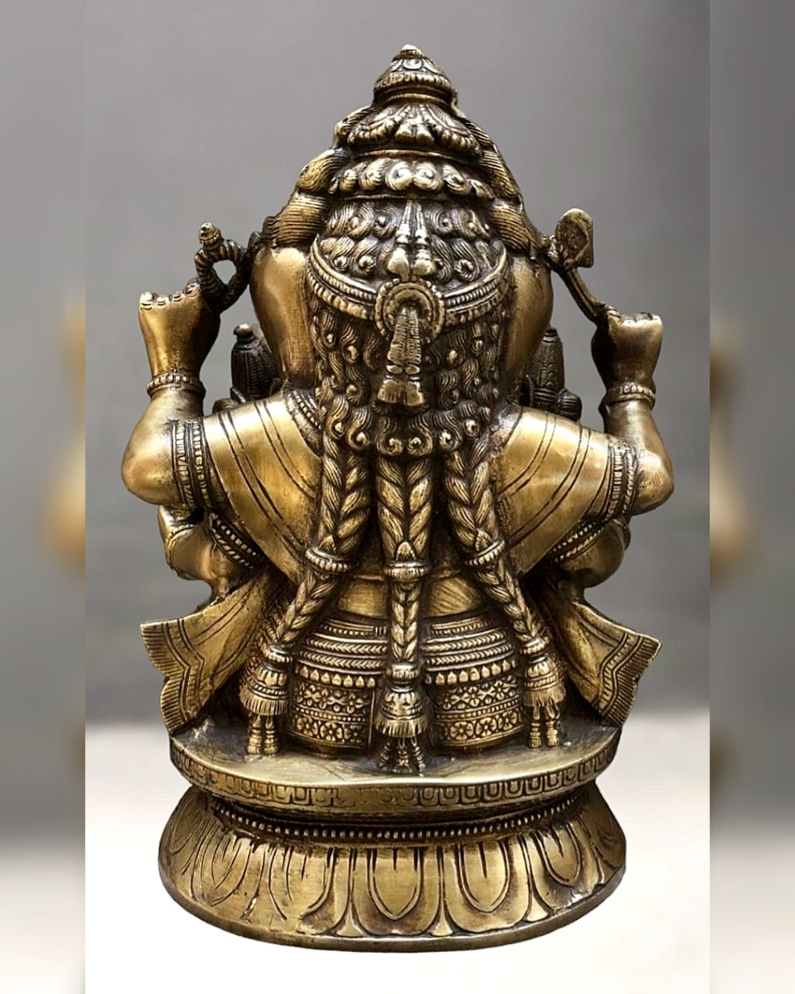 Brass Ganesha with Wives Riddhi and Siddhi - 12 Inch