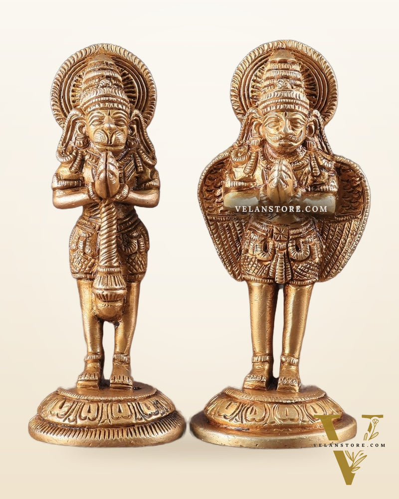 Brass Garuda and Hanuman Pair – Divine Statues 4"