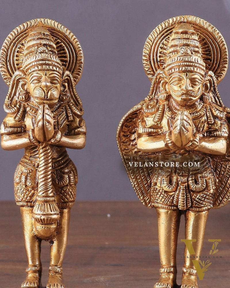 Brass Garuda and Hanuman Pair – Divine Statues 4"