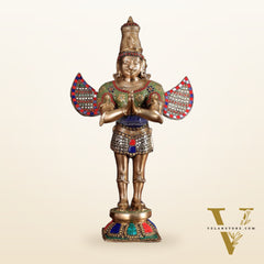Brass Garuda idol with Meenakari , 22" Tall,