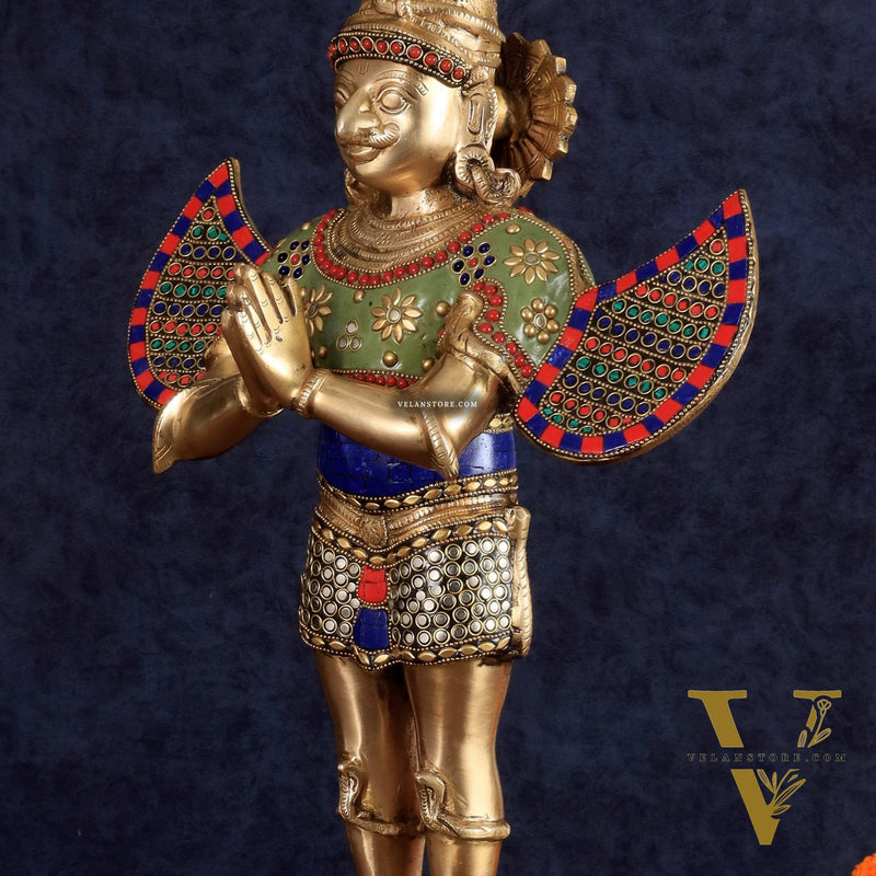 Brass Garuda idol with Meenakari , 22" Tall,