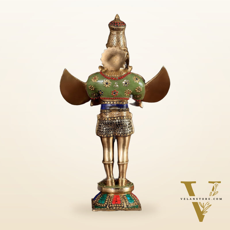 Brass Garuda idol with Meenakari , 22" Tall,