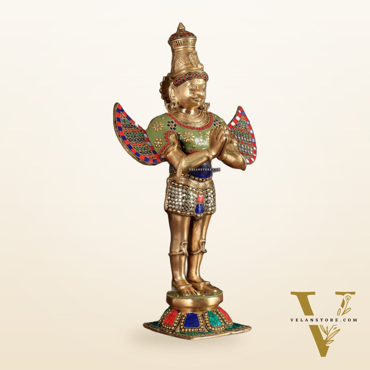Brass Garuda idol with Meenakari , 22" Tall,