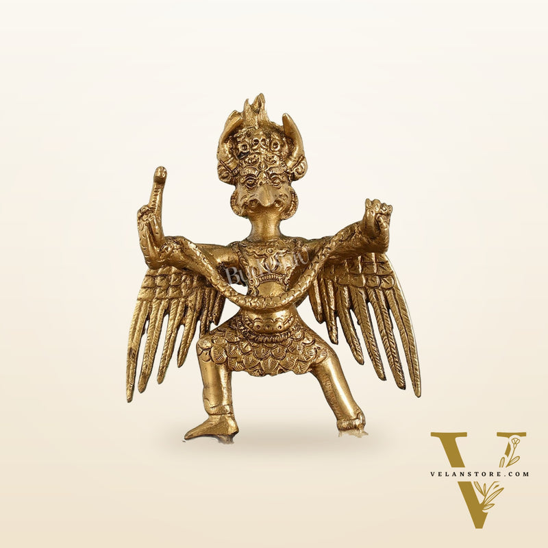 Brass Garuda Standing on Nagaraja Idol - 7 Inch