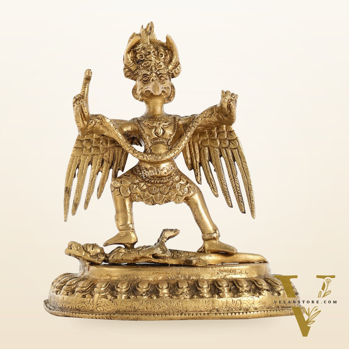 Brass Garuda Standing on Nagaraja Idol - 7 Inch
