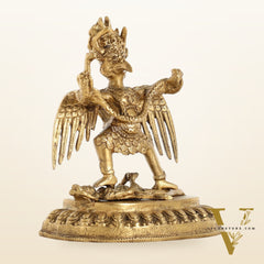 Brass Garuda Standing on Nagaraja Idol - 7 Inch