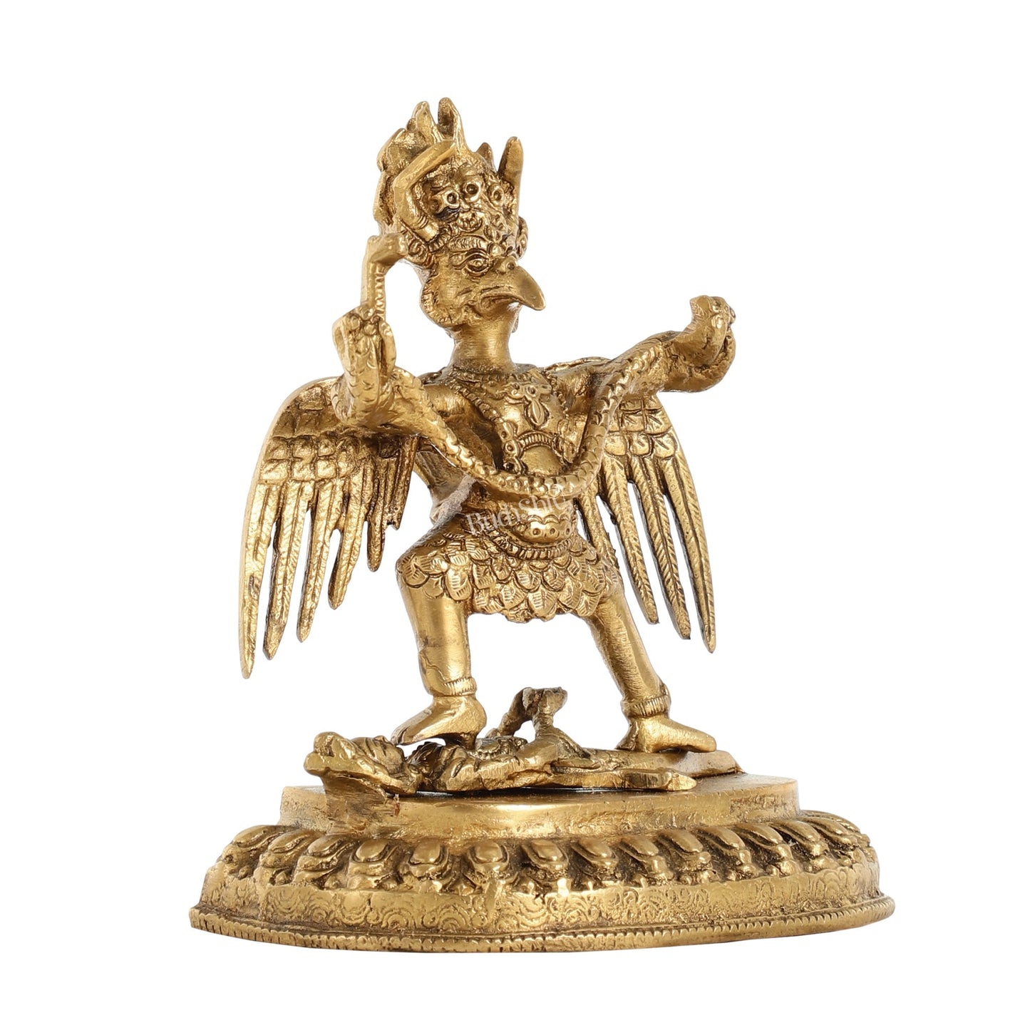 Brass Garuda Standing on Nagaraja Idol - 7 Inch