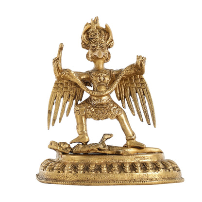 Brass Garuda Standing on Nagaraja Idol - 7 Inch