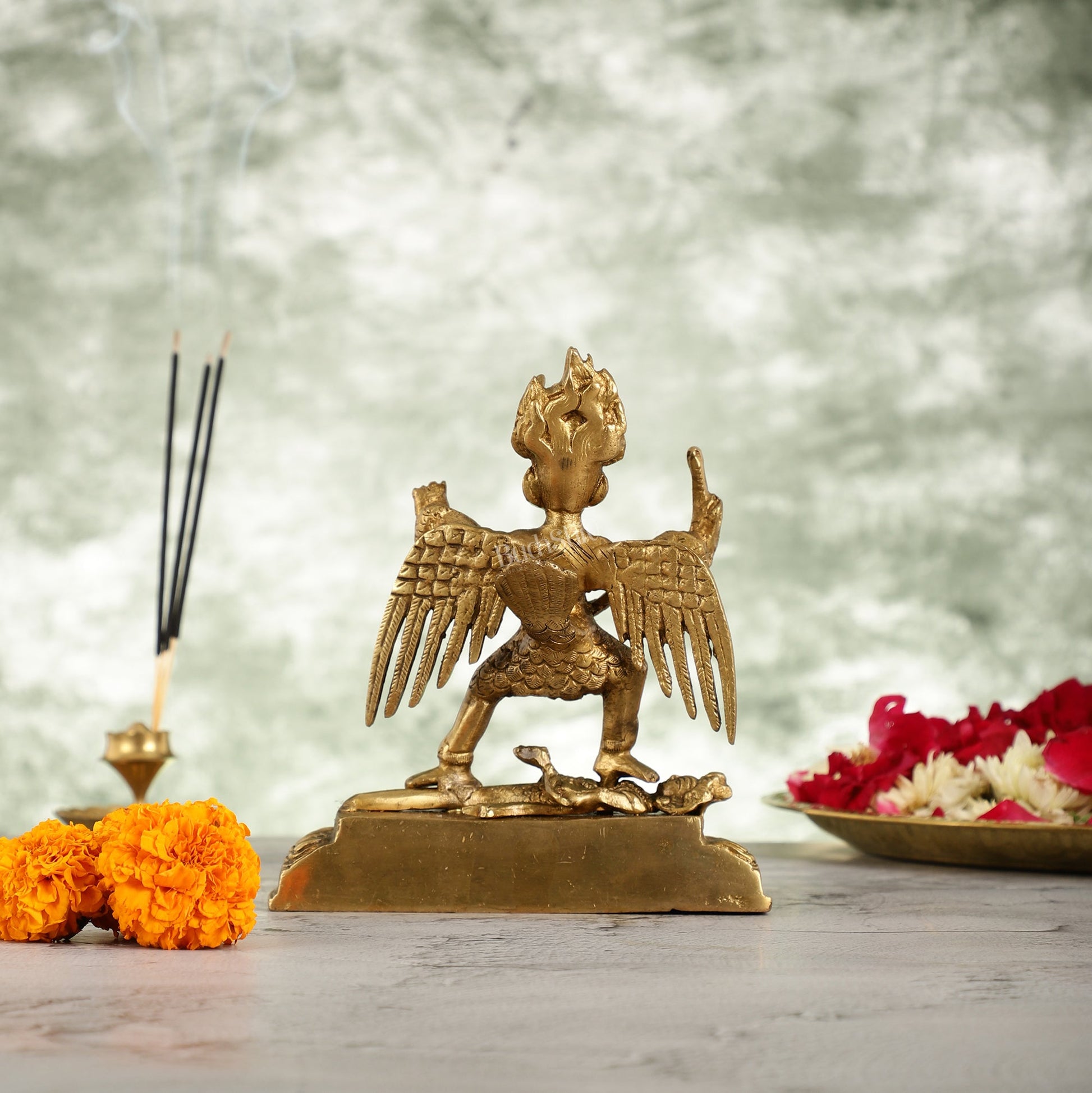 Brass Garuda Standing on Nagaraja Idol - 7 Inch