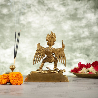 Brass Garuda Standing on Nagaraja Idol - 7 Inch