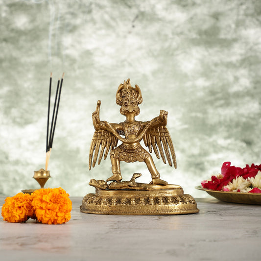 Brass Garuda Standing on Nagaraja Idol - 7 Inch