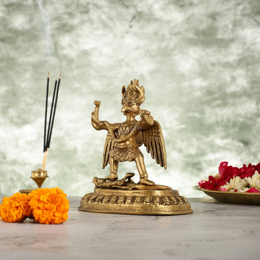 Brass Garuda Standing on Nagaraja Idol - 7 Inch