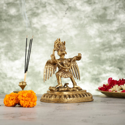 Brass Garuda Standing on Nagaraja Idol - 7 Inch