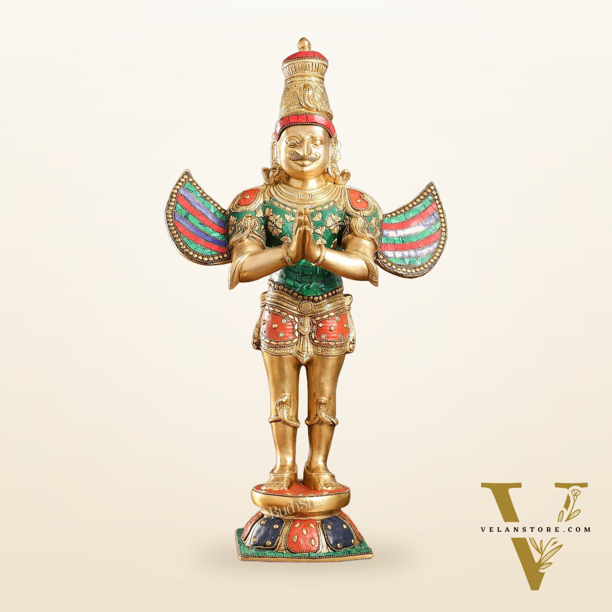 Brass Garuda Statue with Meenakari , 22" Tall,