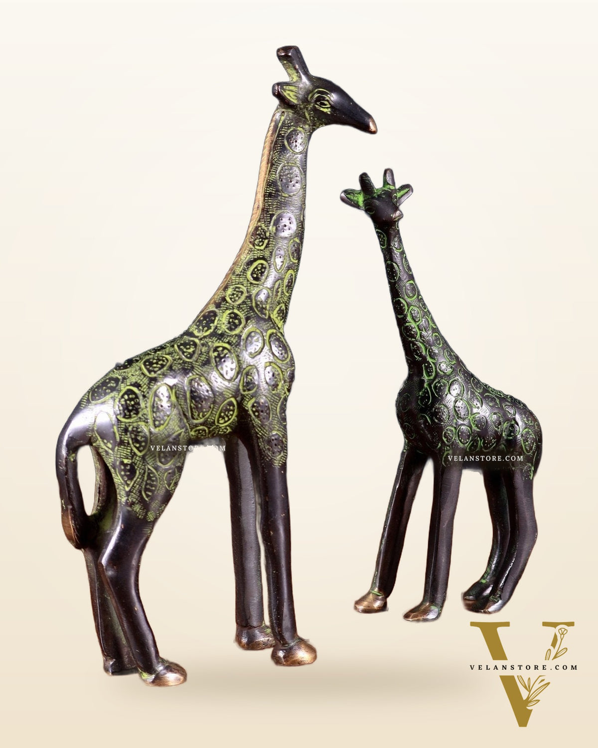 Brass Giraffe Decorative Pair – Handcrafted Animal Figurines 9"