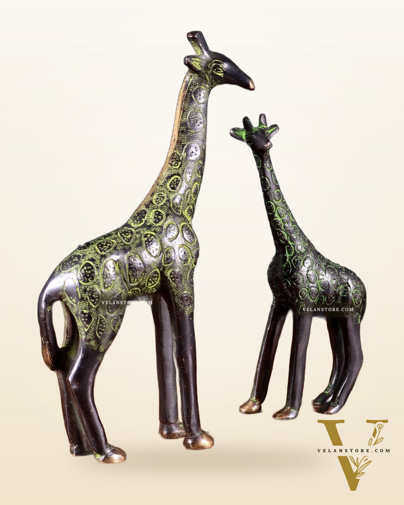 Brass Giraffe Decorative Pair – Handcrafted Animal Figurines 9"