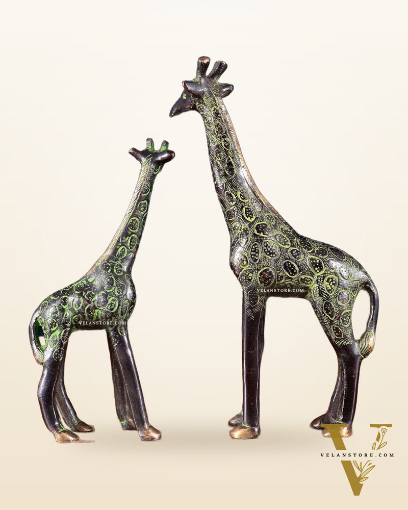 Brass Giraffe Decorative Pair – Handcrafted Animal Figurines 9"