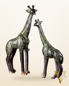 Brass Giraffe Decorative Pair – Handcrafted Animal Figurines 9"