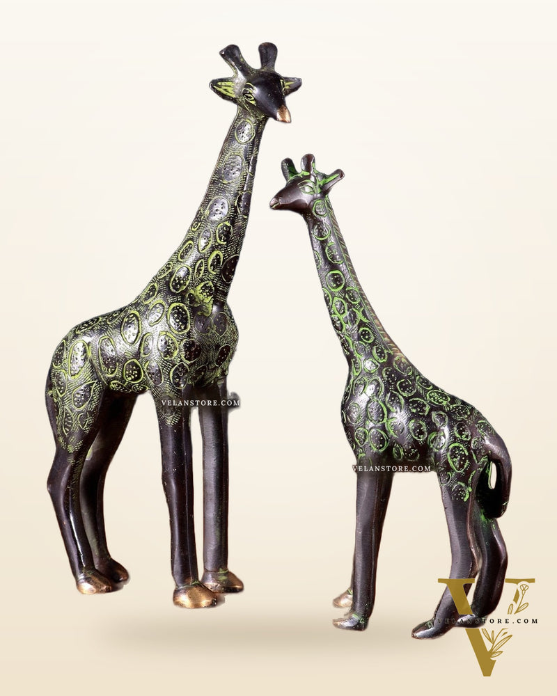 Brass Giraffe Decorative Pair – Handcrafted Animal Figurines 9"